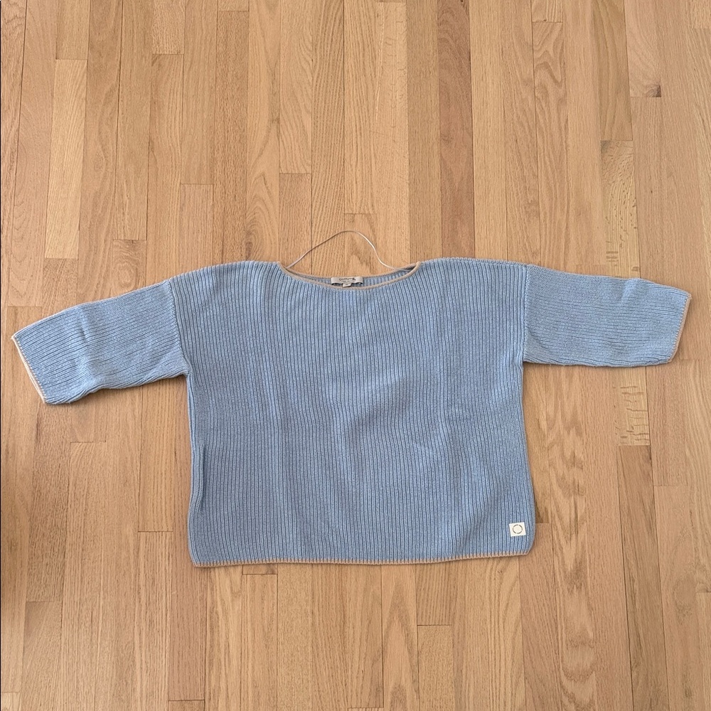 Casual Cotton Knit Sky Blue Women's Crew Neck Sweater 3/4 Sleeves